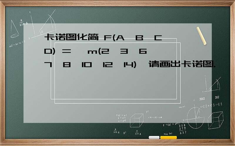 卡诺图化简 F(A,B,C,D) = ∑m(2,3,6,7,8,10,12,14),请画出卡诺图.