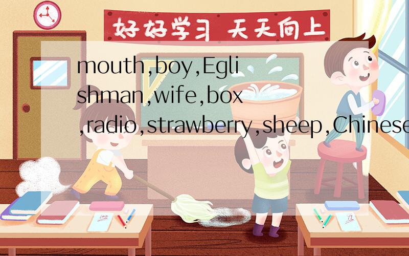 mouth,boy,Eglishman,wife,box,radio,strawberry,sheep,Chinese,family的复数形式是什么?1254